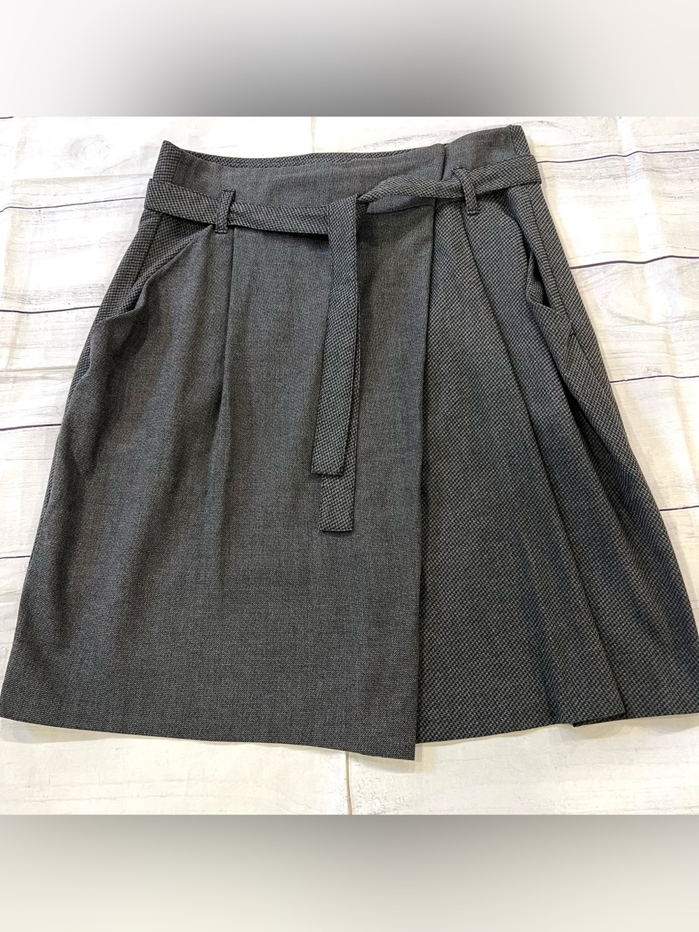 Sisley Charcoal A-Line Skirt with Self-Tie Belt